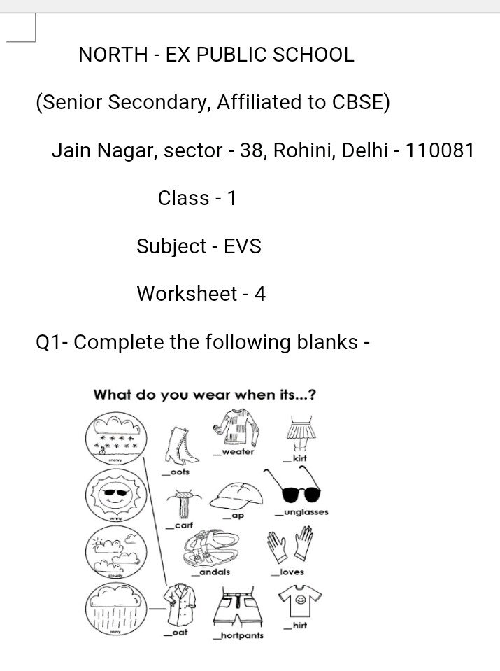 EVS Class 1 Online Classes CBSE Worksheets