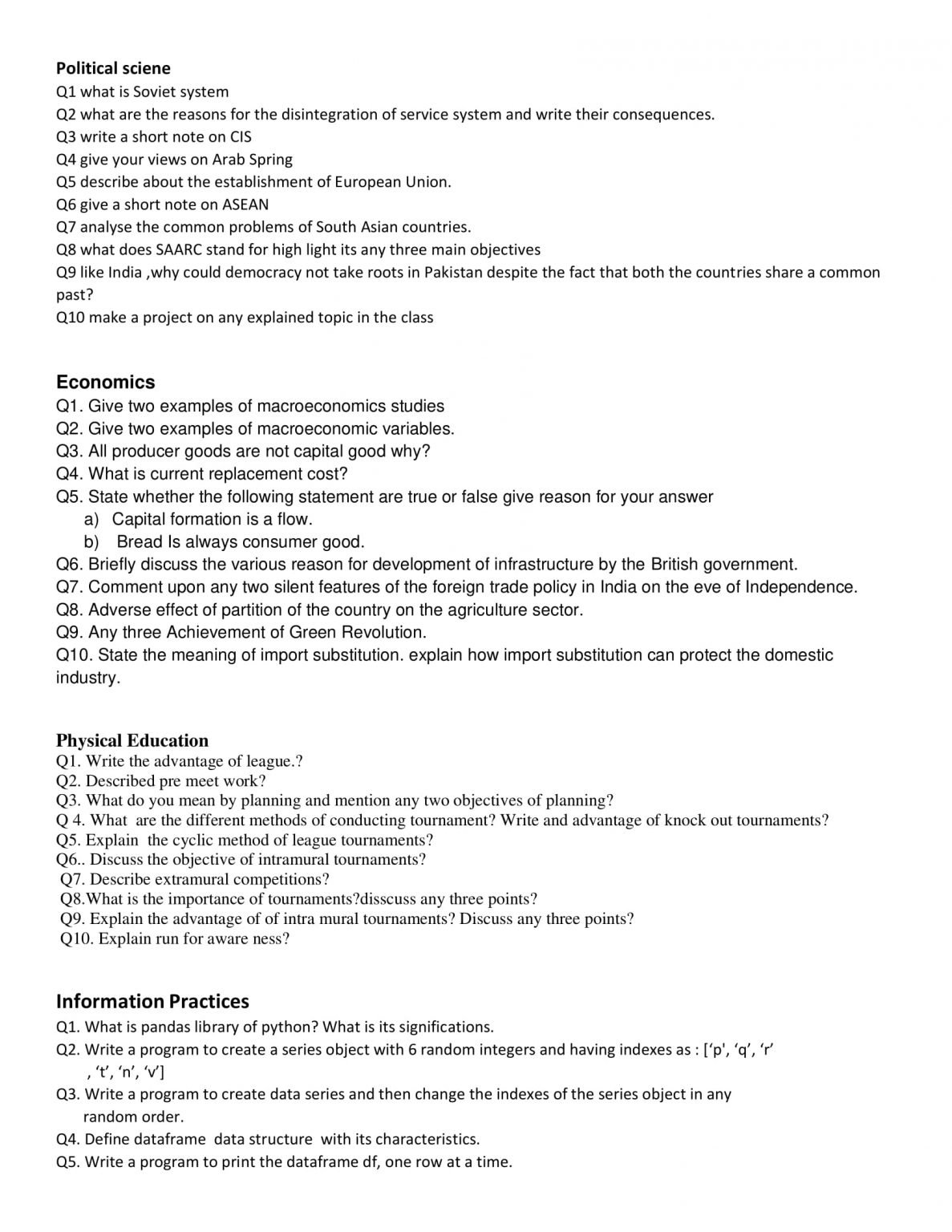 Summer Vacation Holiday Homework for Class 12