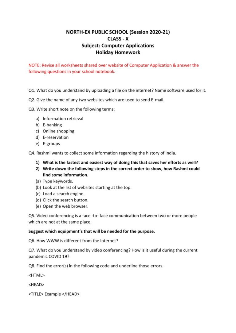 Summer Vacation Holiday Homework for Class 10
