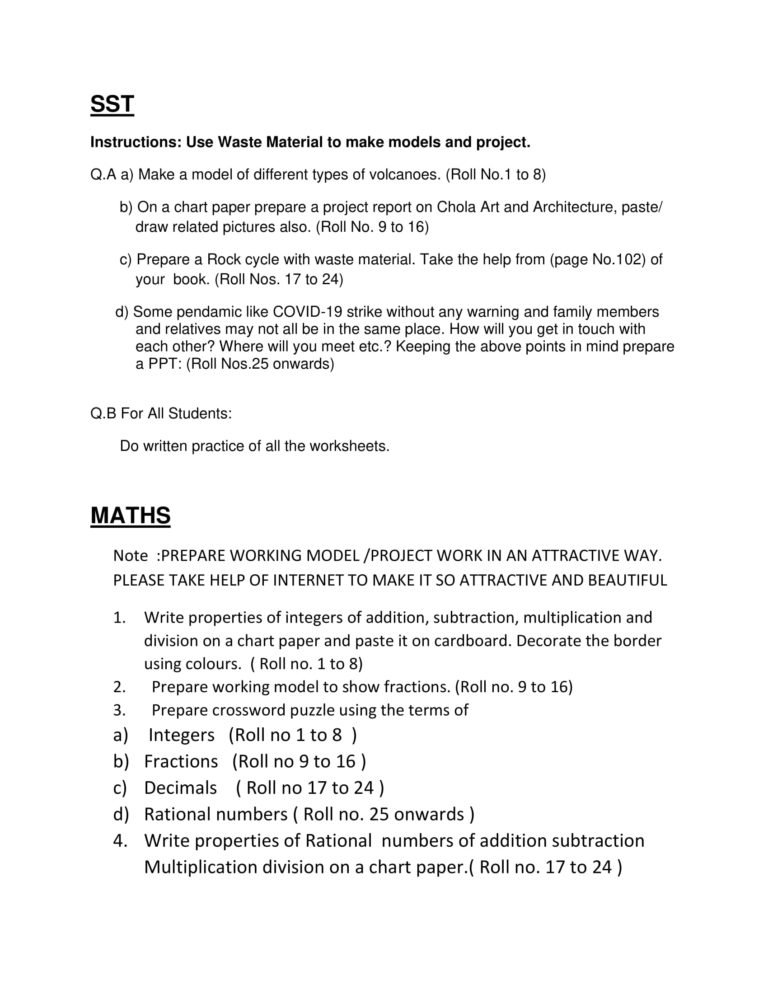 dps holiday homework for class 7