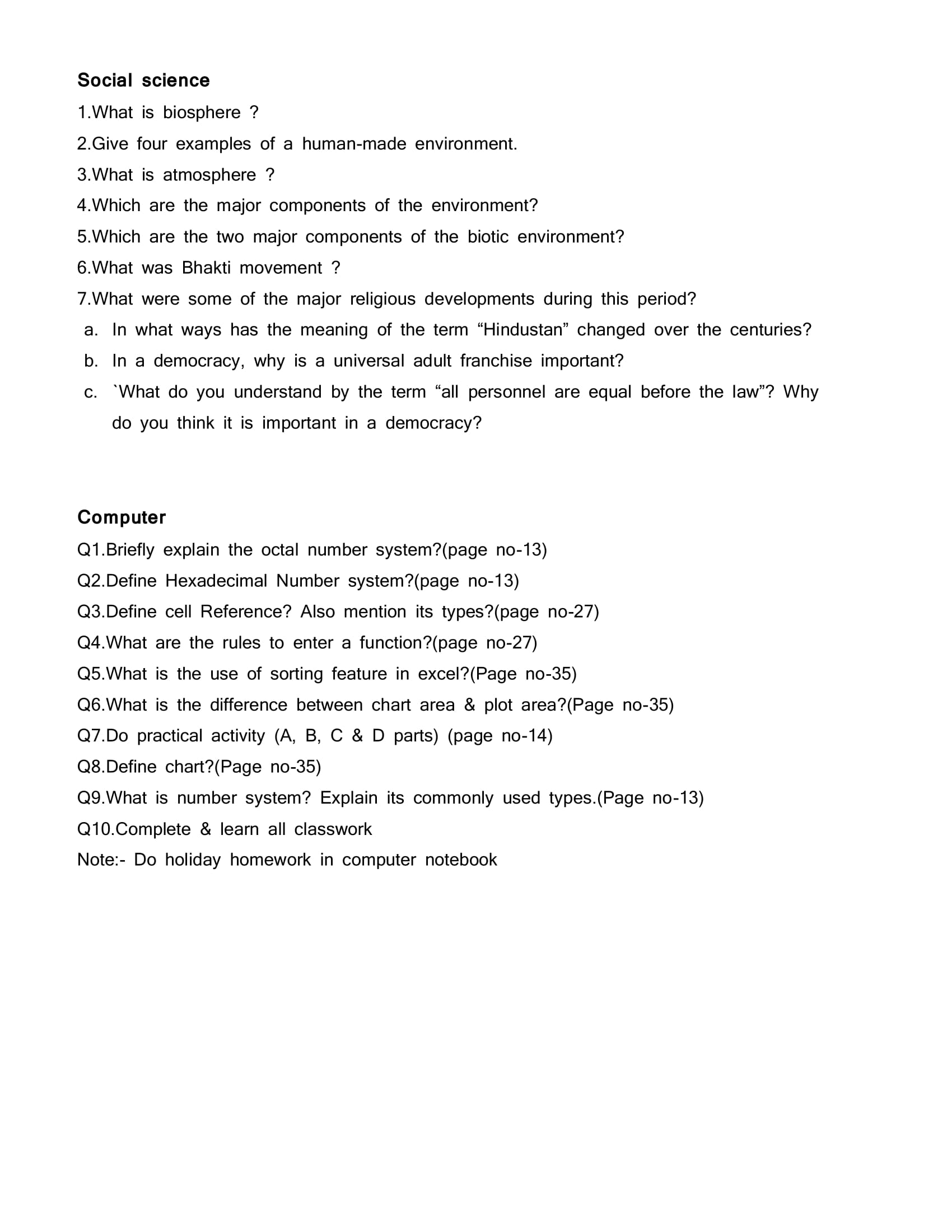 holiday homework for class 7 all subjects 2023