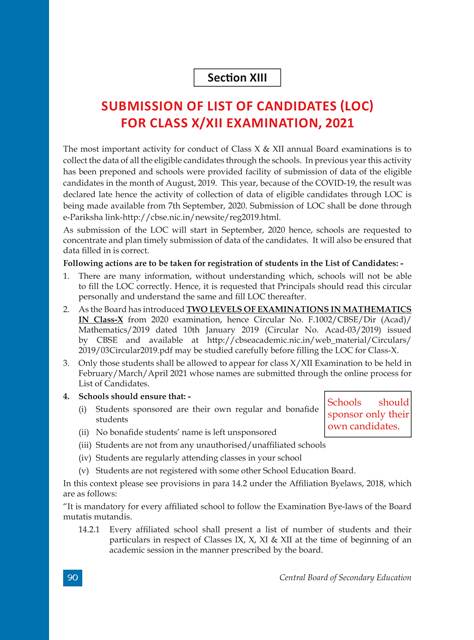 DOWNLOAD PDF OF CIRCULAR FOR CBSE LOC, Board Exam Online Registration Class 9, 10, 11, 12 Session 2020-21