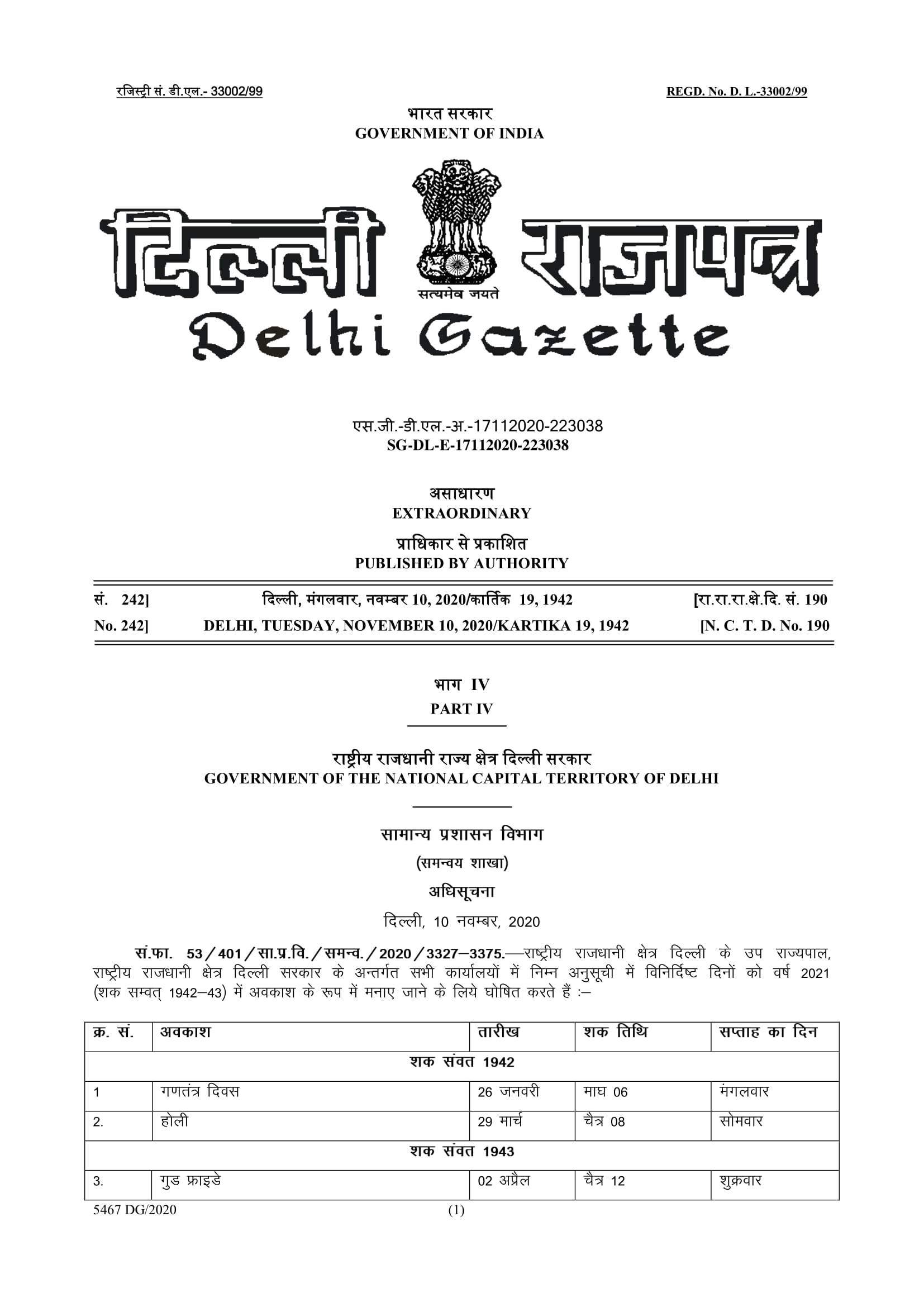 List Of Holidays 2021- Delhi Government, Private Offices-1