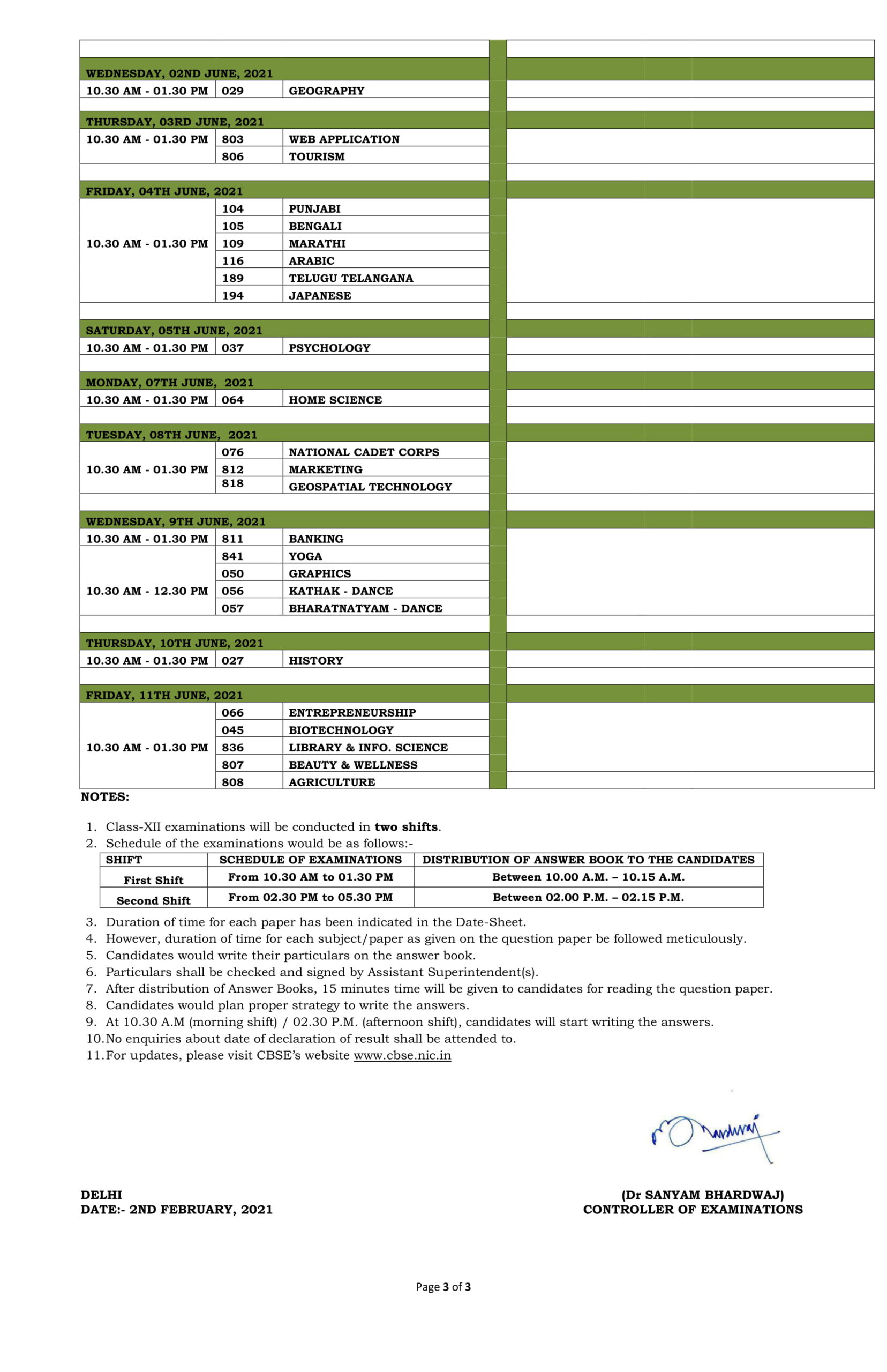 CBSE DateSheet 2021 Class 12 - CBSE Date Sheet