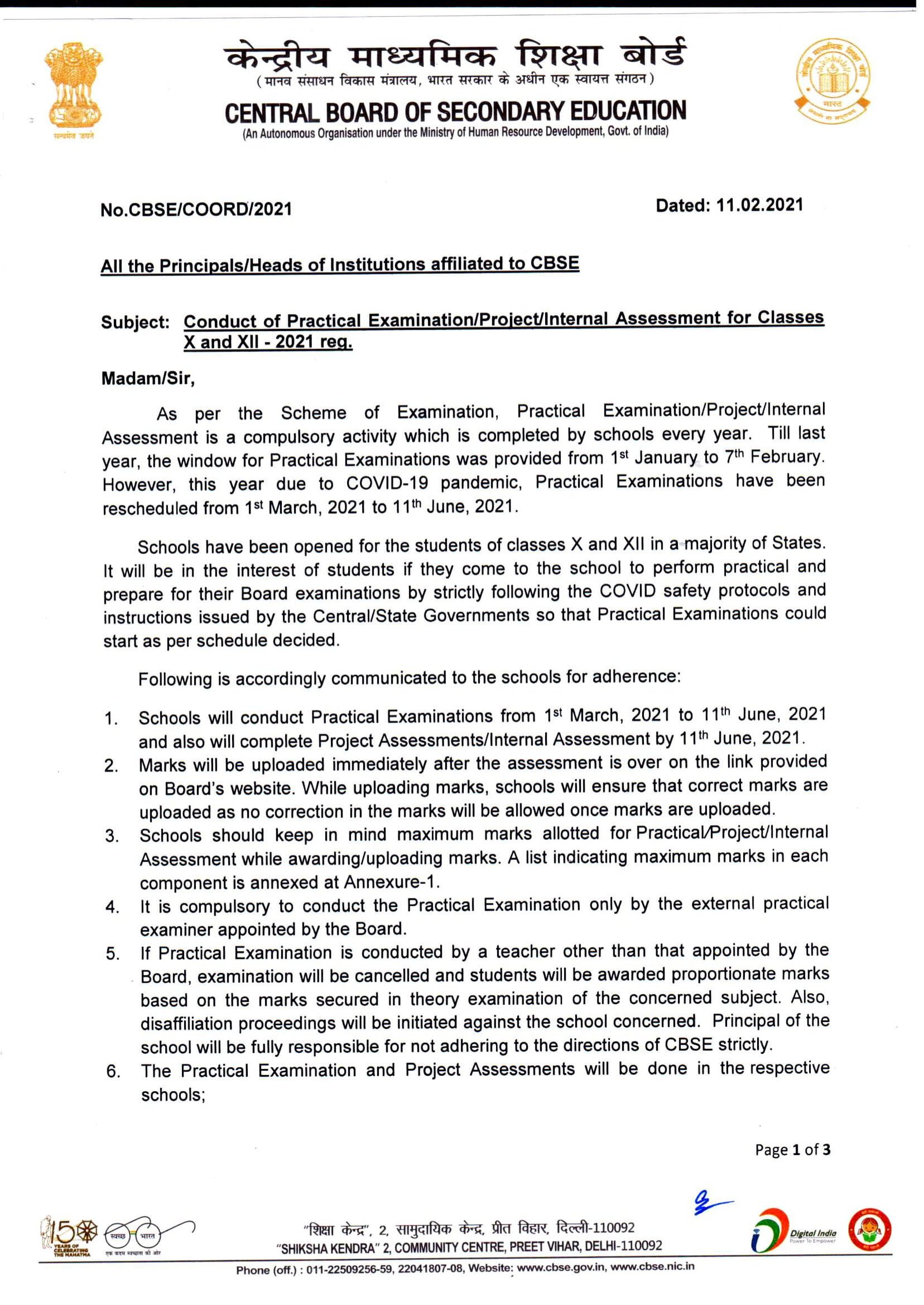 Conduct of Practical Examination, Project, Internal Assessment for ...