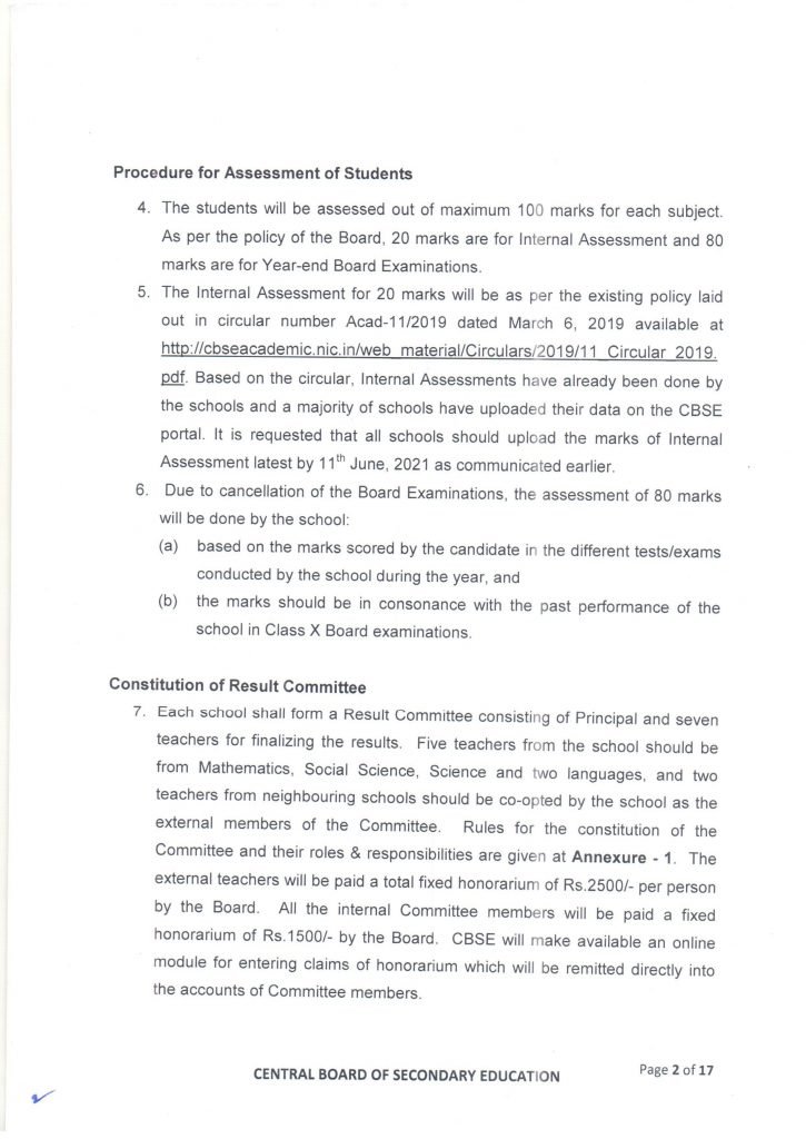 Policy For Tabulation Of Marks Class 10 Board Exams 2021 By Cbse 7394