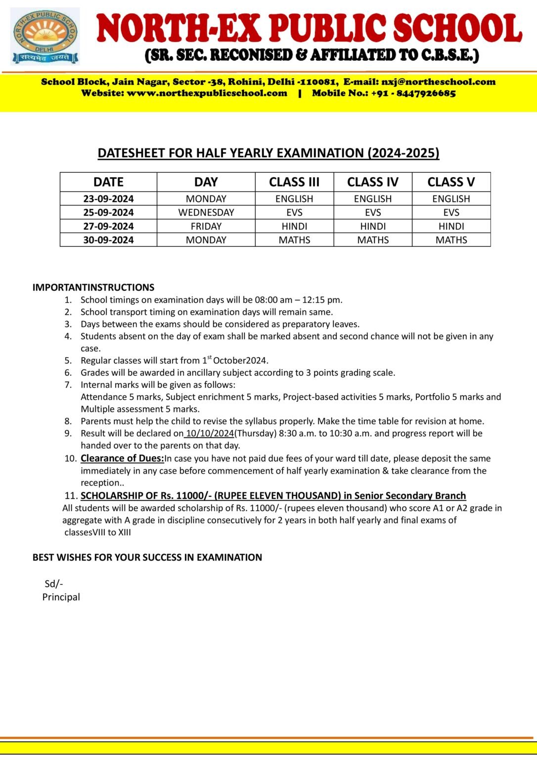 HalfYearly Datesheet, First Term Exam Session 20242025